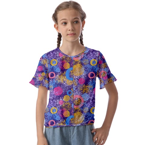 Multicolored Splashes And Watercolor Circles On A Dark Background Kids  Cuff Sleeve Scrunch Bottom Tee by SychEva