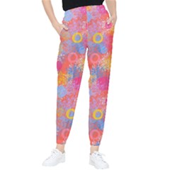 Multicolored Splashes And Watercolor Circles On A Dark Background Tapered Pants by SychEva
