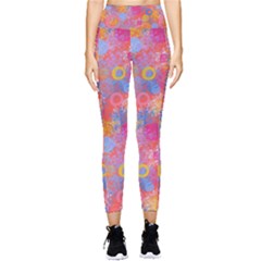 Multicolored Splashes And Watercolor Circles On A Dark Background Pocket Leggings  by SychEva