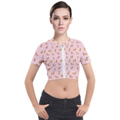 Cute Chihuahua With Sparkles On A Pink Background Short Sleeve Cropped Jacket by SychEva
