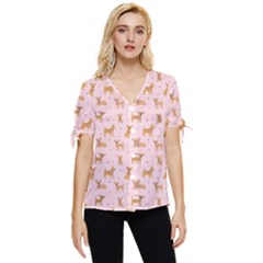 Cute Chihuahua With Sparkles On A Pink Background Bow Sleeve Button Up Top by SychEva