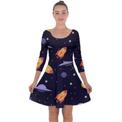 Cosmos Rockets Spaceships Ufos Quarter Sleeve Skater Dress by Amaryn4rt