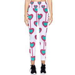 Red Hearts On A White Background Pocket Leggings  by SychEva