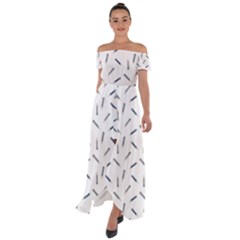 Gray Pencils On A Light Background Off Shoulder Open Front Chiffon Dress by SychEva