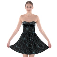 Turquoise Abstract Flowers With Splashes On A Dark Background  Abstract Print Strapless Bra Top Dress by SychEva
