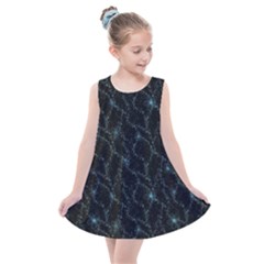 Turquoise Abstract Flowers With Splashes On A Dark Background  Abstract Print Kids  Summer Dress by SychEva