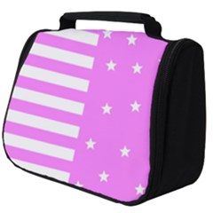 Saturated Pink Lines And Stars Pattern, Geometric Theme Full Print Travel Pouch (big) by Casemiro