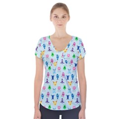 Funny Monsters Short Sleeve Front Detail Top by SychEva