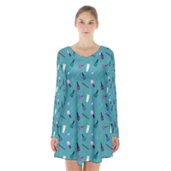 Manicure Supplies  Nail Polish Long Sleeve Velvet V-neck Dress by SychEva