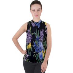 Floral Mock Neck Chiffon Sleeveless Top by Sparkle