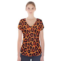 Leopard-print 3 Short Sleeve Front Detail Top by skindeep