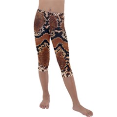 Leatherette Snake 3 Kids  Lightweight Velour Capri Leggings  by skindeep