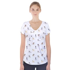 Funny Pugs Short Sleeve Front Detail Top by SychEva