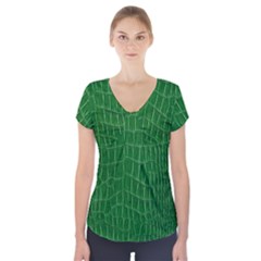 Crocodile Leather Green Short Sleeve Front Detail Top by skindeep