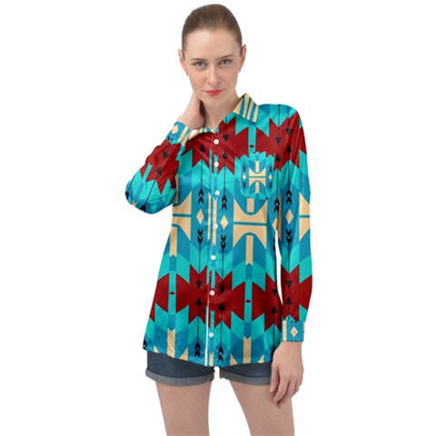 Shapes Rows Long Sleeve Satin Shirt by LalyLauraFLM
