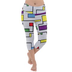 Colorful Rectangles Lightweight Velour Capri Yoga Leggings by LalyLauraFLM