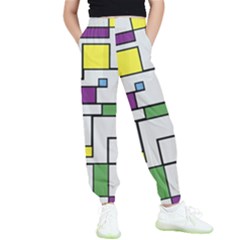 Colorful Rectangles Kids  Elastic Waist Pants by LalyLauraFLM