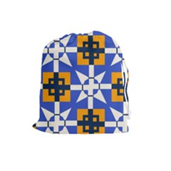 Shapes On A Blue Background                                                           Drawstring Pouch by LalyLauraFLM