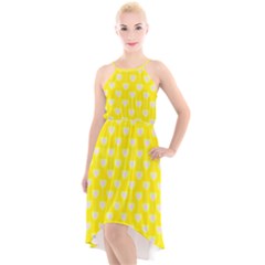 Purple Hearts On Yellow Background High-low Halter Chiffon Dress  by SychEva