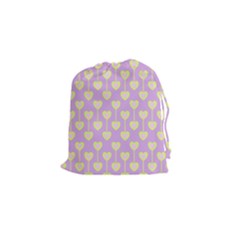 Yellow Hearts On A Light Purple Background Drawstring Pouch (small) by SychEva
