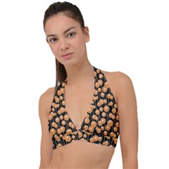 Orange Dandelions On A Dark Background Halter Plunge Bikini Top by SychEva