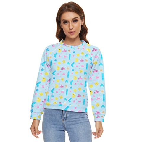 Arcade Dreams Blue  Women s Long Sleeve Raglan Tee by thePastelAbomination