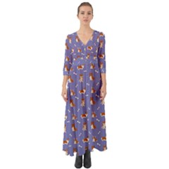 Cute Corgi Dogs Button Up Boho Maxi Dress by SychEva