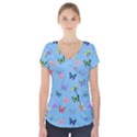 Multicolored Butterflies Whirl Short Sleeve Front Detail Top View1