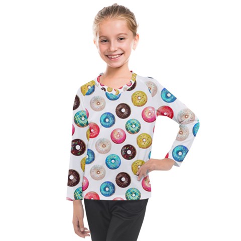 Delicious Multicolored Donuts On White Background Kids  Long Mesh Tee by SychEva