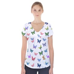 Cute Bright Butterflies Hover In The Air Short Sleeve Front Detail Top by SychEva