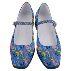 Multicolored Butterflies Fly On A Blue Background Women s Mary Jane Shoes by SychEva
