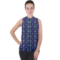 Flowers Pattern Mock Neck Chiffon Sleeveless Top by Sparkle