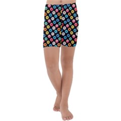 Multicolored Donuts On A Black Background Kids  Lightweight Velour Capri Yoga Leggings by SychEva