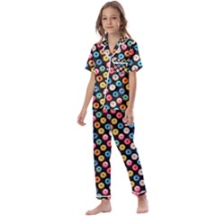 Multicolored Donuts On A Black Background Kids  Satin Short Sleeve Pajamas Set by SychEva