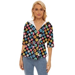 Multicolored Donuts On A Black Background Lightweight Drawstring Hooded Top by SychEva