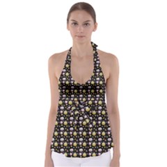 Shiny Pumpkins On Black Background Babydoll Tankini Top by SychEva