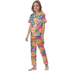 Multicolored Donuts Kids  Satin Short Sleeve Pajamas Set by SychEva