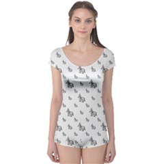 Grey Unicorn Sketchy Style Motif Drawing Pattern Boyleg Leotard  by dflcprintsclothing