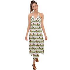 Bullfinches On The Branches Halter Tie Back Dress  by SychEva