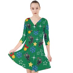 Krampus Kawaii Green Quarter Sleeve Front Wrap Dress by NerdySparkleGoth