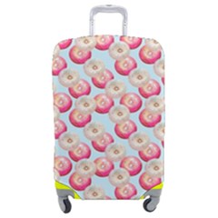 Pink And White Donuts On Blue Luggage Cover (medium) by SychEva