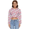 Pink And White Donuts On Blue Women s Lightweight Cropped Hoodie View1