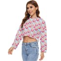 Pink And White Donuts On Blue Women s Lightweight Cropped Hoodie View2