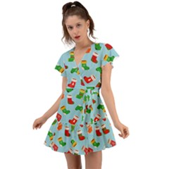 Christmas Socks Flutter Sleeve Wrap Dress by SychEva