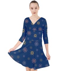 Magic Snowflakes Quarter Sleeve Front Wrap Dress by SychEva