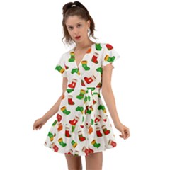 Christmas Socks  Flutter Sleeve Wrap Dress by SychEva