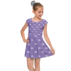 Pink Clouds On Purple Background Kids  Cap Sleeve Dress by SychEva