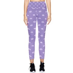 Pink Clouds On Purple Background Pocket Leggings  by SychEva