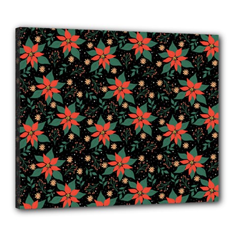 Large Christmas Poinsettias On Black Canvas 24  X 20  (stretched) by PodArtist
