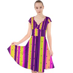Warped Stripy Dots Cap Sleeve Front Wrap Midi Dress by essentialimage365